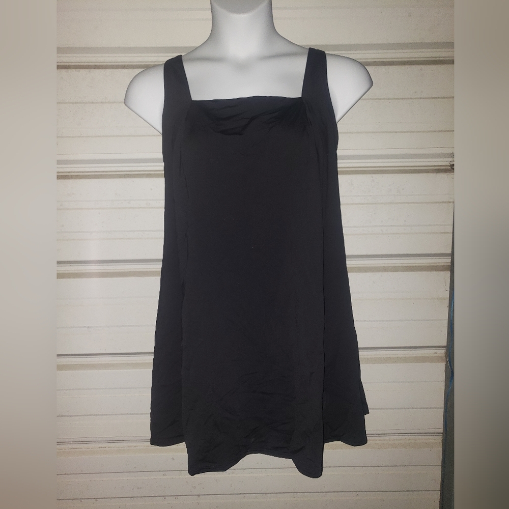 1X Plus Size Lands End Square Neck Black Swim Dress Swimsuit Women's One piece